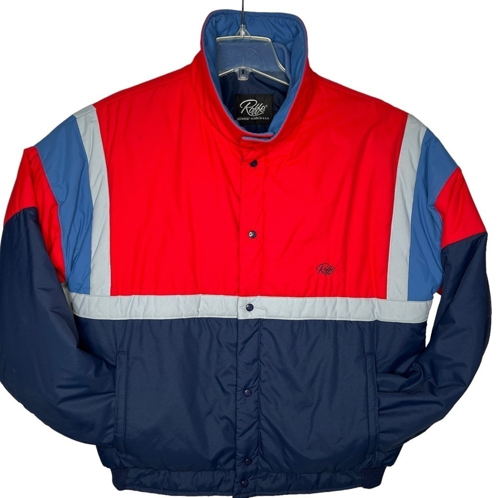 VTG 80s Roffe USA Men’s Thinsulate Red White Blue Ski Coat Size L Color Block